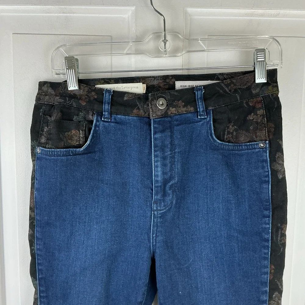 Pilcro Anthro High Rise Skinny Jeans Floral Contrast Sz 29 *Raw hem